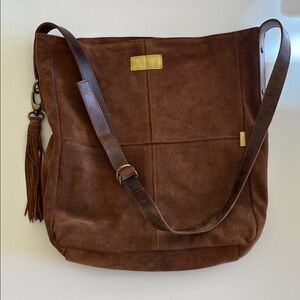 JOYN Fair Trade Brown Suede Crossbody or Shoulder Bag with Tassel